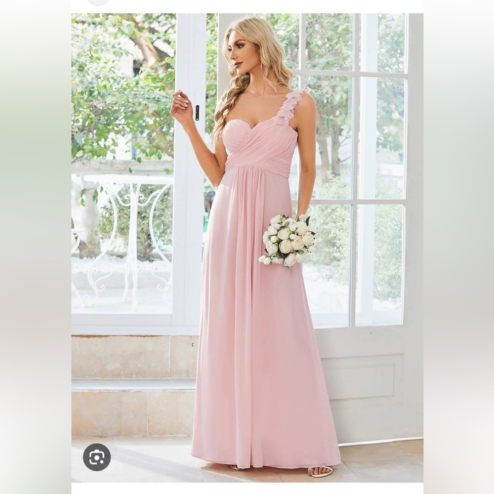 Ever Pretty Soft pink chiffon maxi dress one shoulder NWT